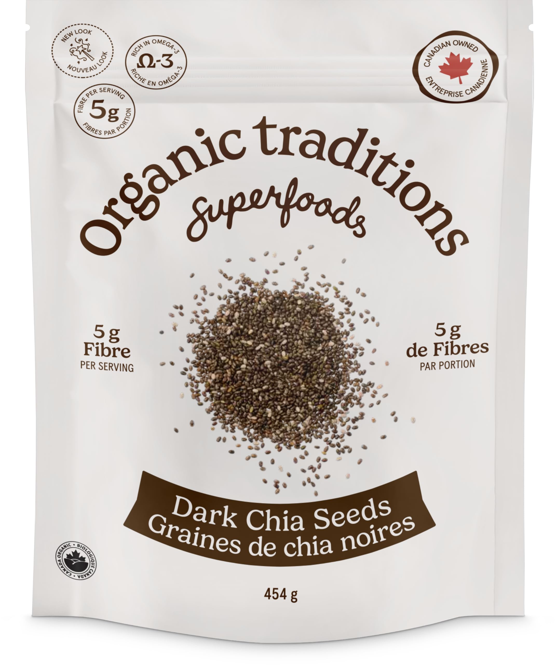 Organic Traditions Dark Chia Seeds | 454 g | High Source of Fiber | 2.5g Omega 3 Per Serving | Rich in Calcium & Iron