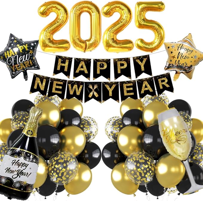 Happy New Year Decorations 2025, New Years Eve Party Supplies with Happy New Year