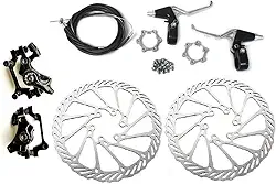 Kit de freio de disco frontal e traseiro BlueSunshine – pinças de liga de alumínio, 2 peças de aço inoxidável G3 160 mm rotores e cabo e alavanca de freio e 12 parafusos, cubos roscados de roda livre distância de 48 mm