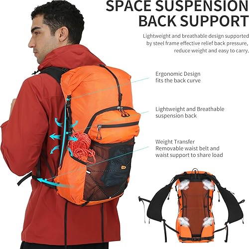 Miniatura 3 de IX INOXTO Mochila de senderismo para hombres y mujeres, mochila de camping impermeable de 30 litros con bolsa de agua de 3 litros y cubierta para la