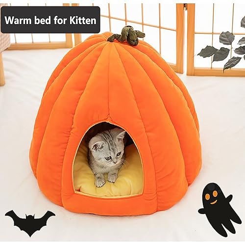 Miniatura 4 de Cama de conejo de Halloween, cama de conejito de calabaza, cama de conejillo de indias, lavable, casa de conejo y escondite de vellón para conejillo