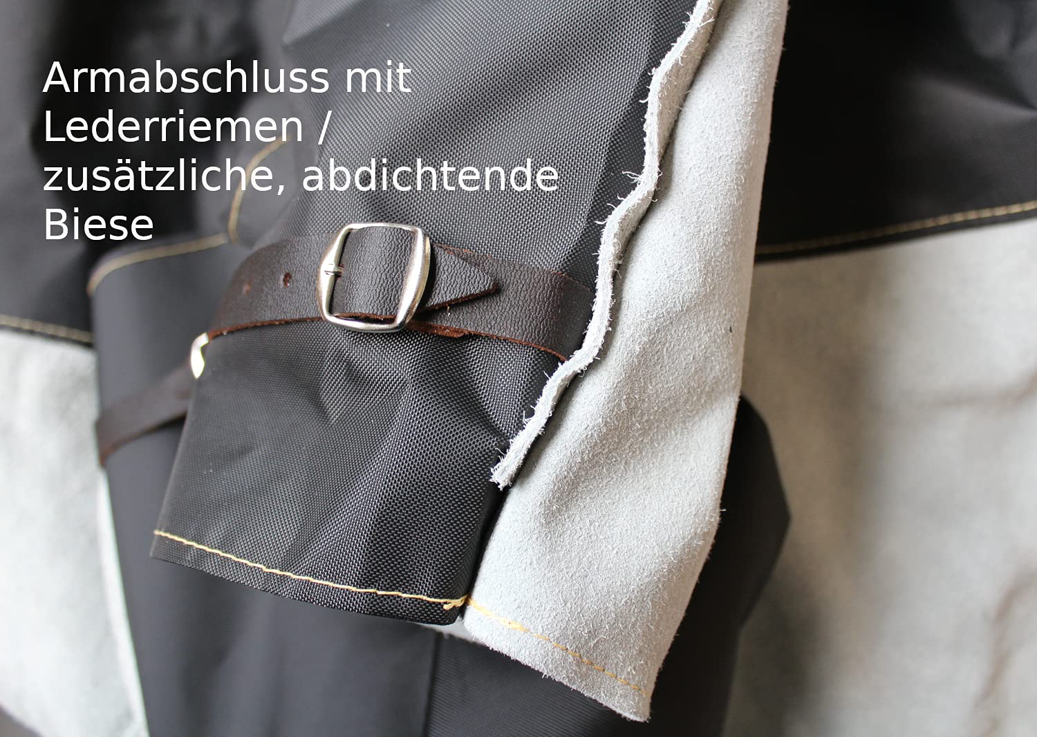 Sabbiatura: Tuta da sabbiatrice ottimale, tuta protettiva - nel complesso in una combinazione ben congegnata di vera pelle particolarmente resistente e tessuto tecnico speciale - Made in Germany