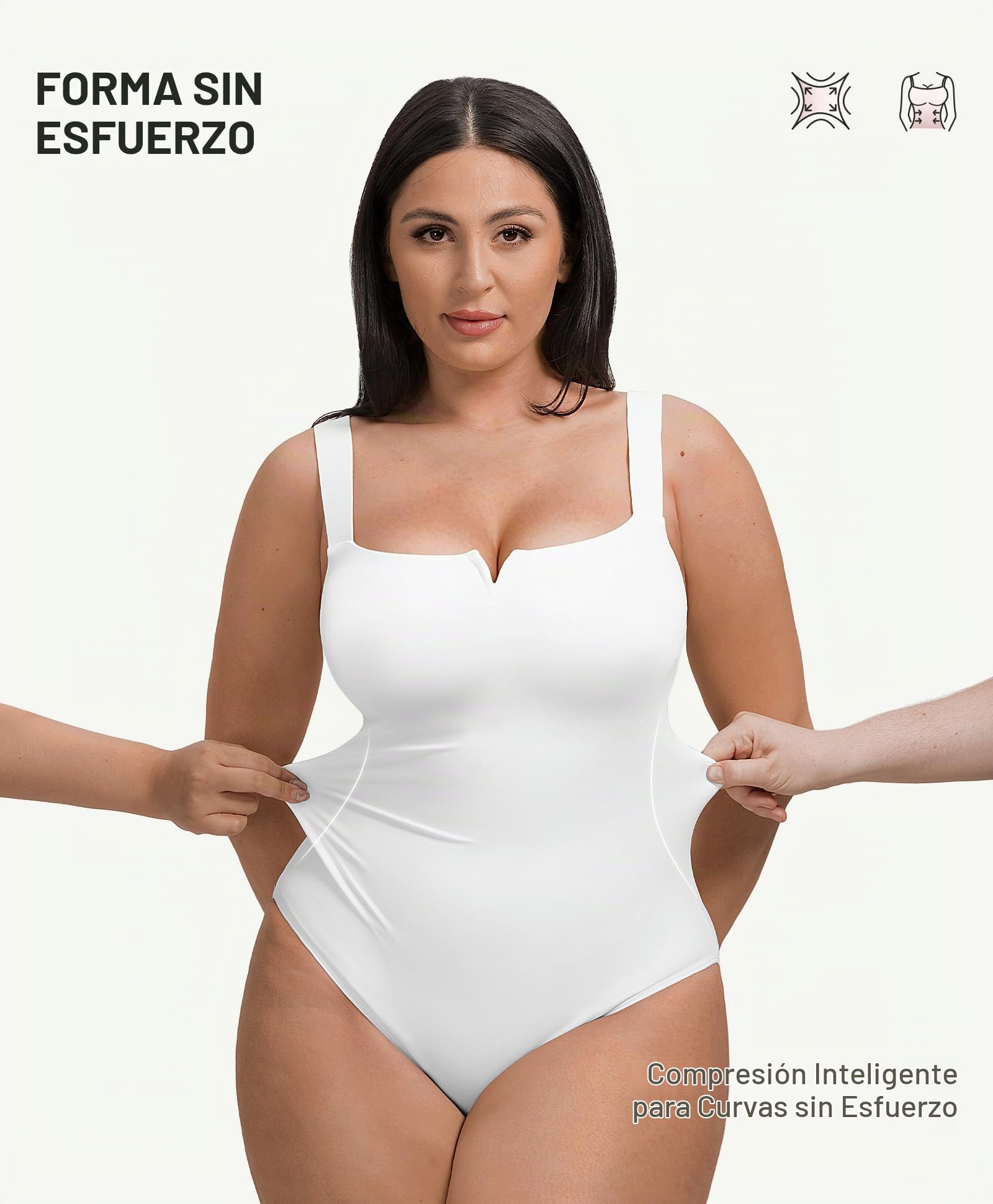 FeelinGirl Faja Reductora Mujer Adelgazante Vientre Plano Body Moldeador Cuello Cuadrado con Muesca en V Shapewear Bodysuit Abdominal