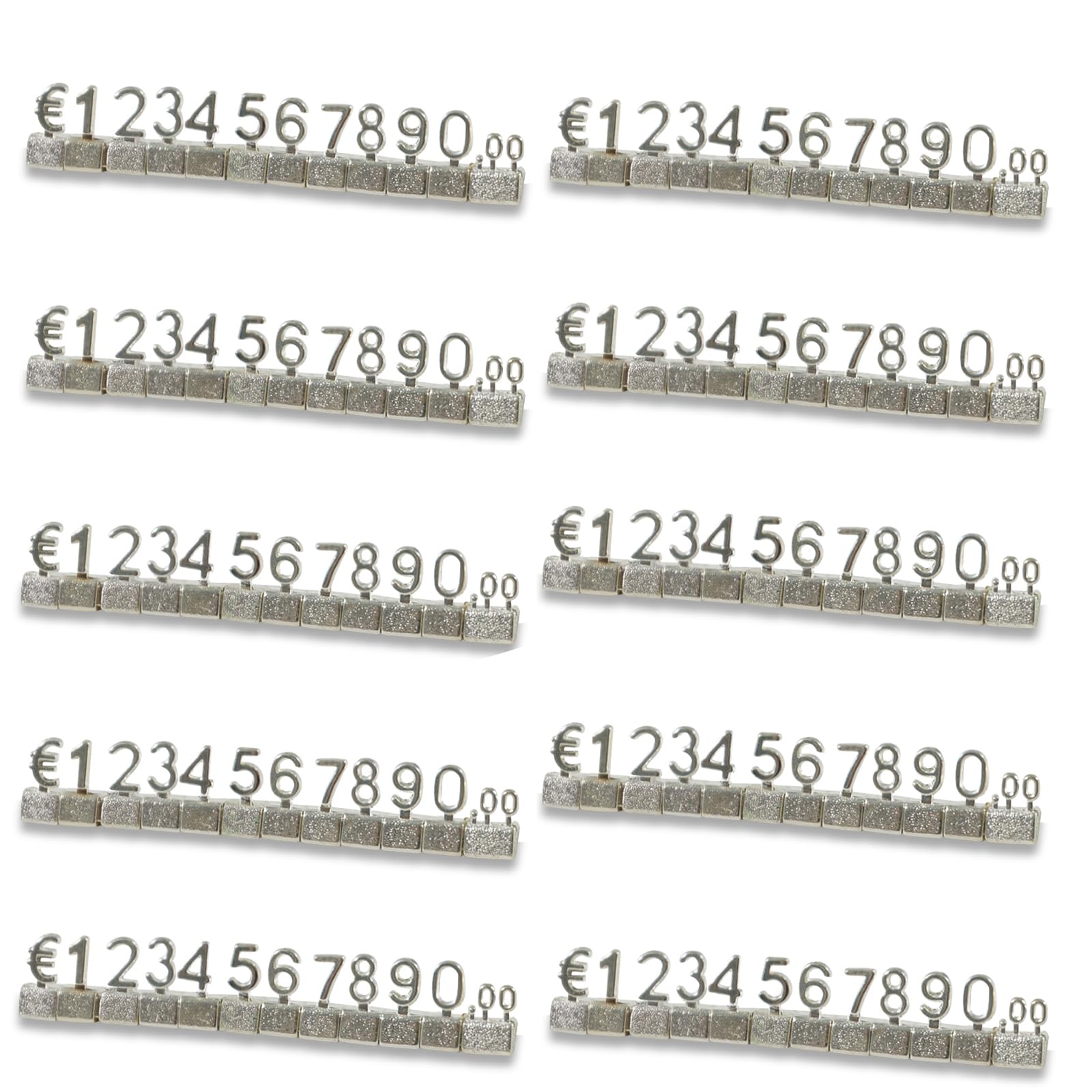 Unifizz 50Pcs Digital Price Tag 3D Metal Shelving Adjustable EUR € Price Cube Kit for Shop Display Jewelry Watch Shop Office Display Pricemarker Labels Silver