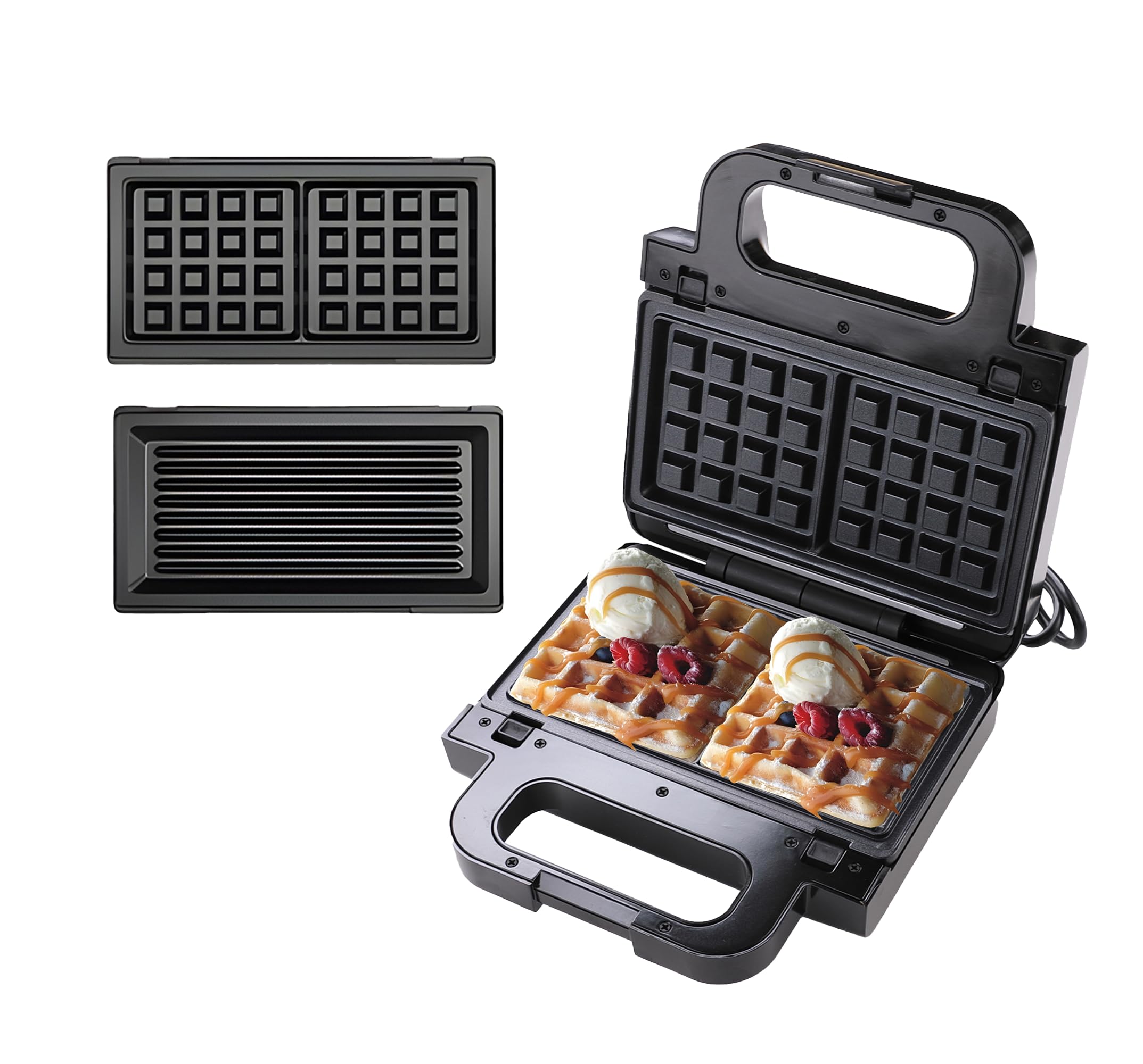 FUMATO 2 in 1 Waffle Maker with Grill & Waffle Plates 850W | 2 Slice Detachable Non-stick Plates, Stainless Steel Body, Compact storage, Anti-Skid Feet, Buckle Lock- Black-image-39