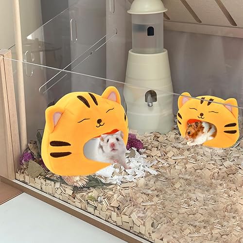 Miniatura 2 de Acogedora casa de hongos para hámsters, refugio de tigre de felpa suave para ratas, conejillos de indias pequeños, ropa de cama cálida y bonita para