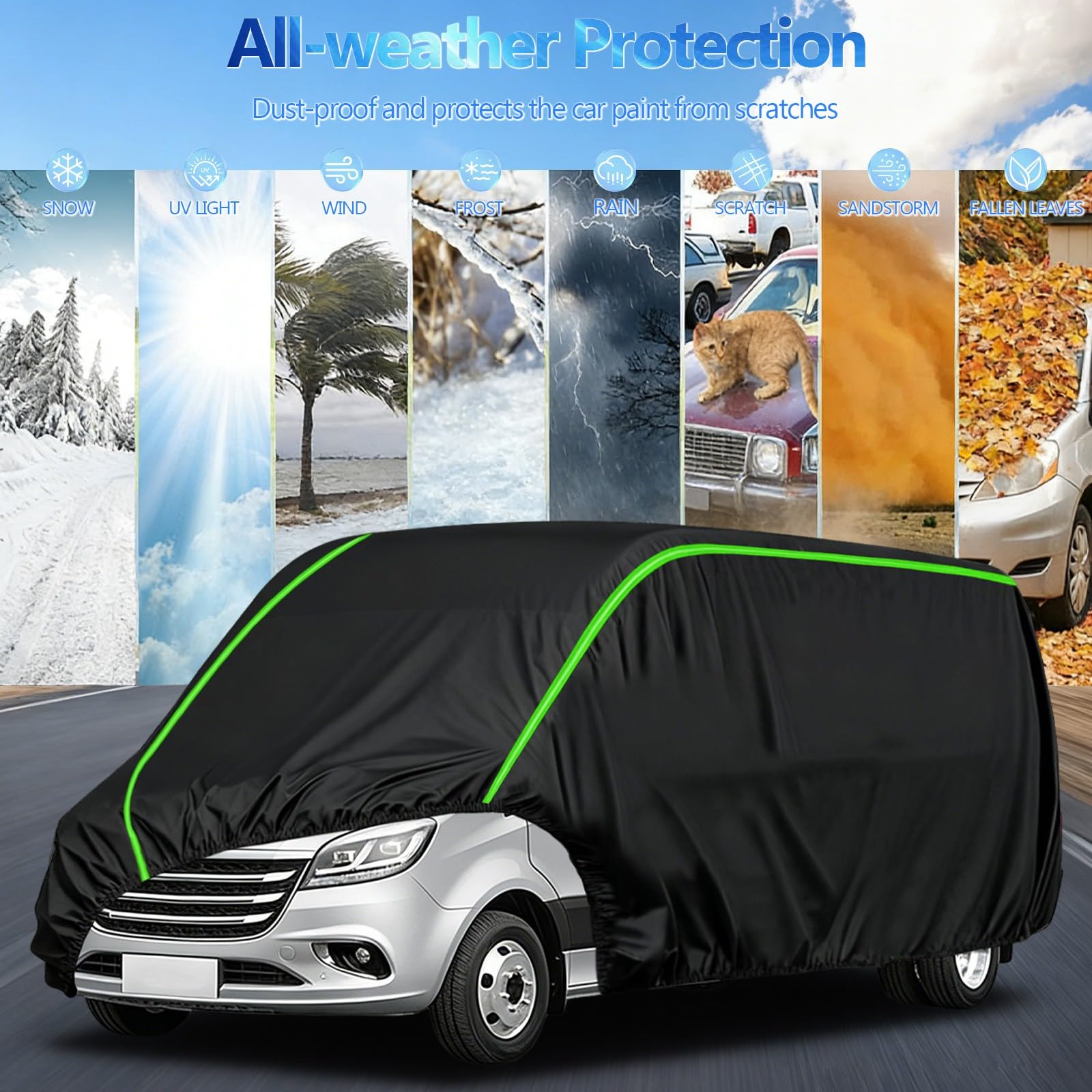 Telo Copriauto Impermeabile per Mercedes Vito Long,Telo Per Auto Da Esterno, Resistente Al Gelo, Al Freddo, Alla Neve, Al Sole E Ai Graffi (Nero)