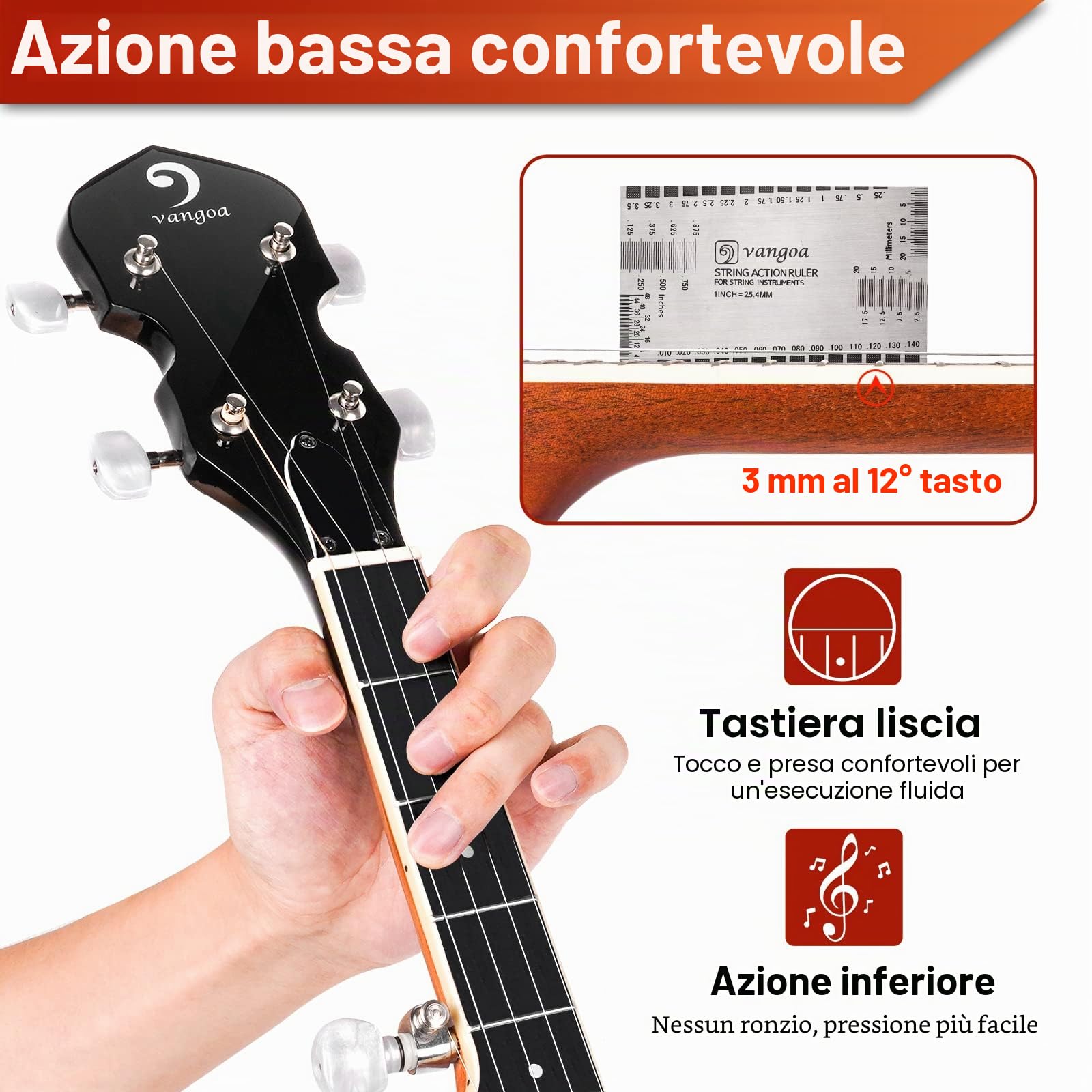 Vangoa Banjo a 5 corde con Remo Testa Chiusa Indietro Solida Banjo con Kit per Principianti, Accordatore, Cinghia, Pick up, Archi, Plettri e Borsa
