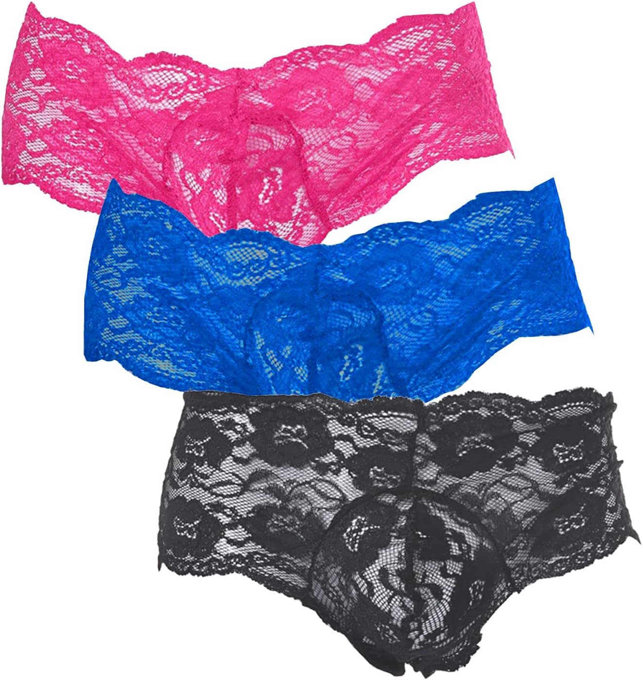 Mens Lace Panties Low Rise Floral Printed Sissy Underwear Sexy Lingerie See Through Briefs for Cross-dressers