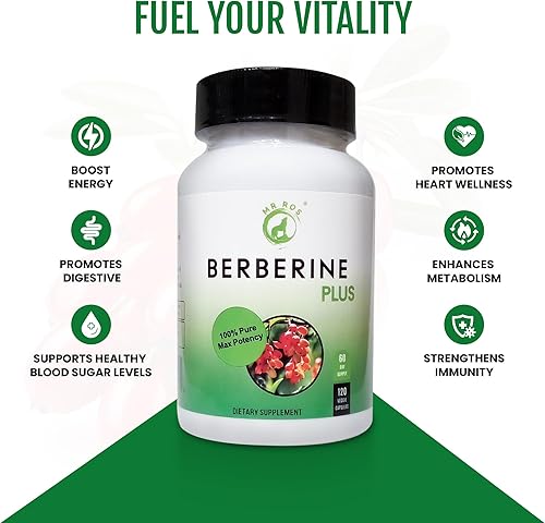 Miniatura 3 de Berberine Plus Cápsulas de 1200 mg  Cápsulas de suplemento de berberina HCl con jalea real  Suplemento de verduras de alta pureza y máxima potencia