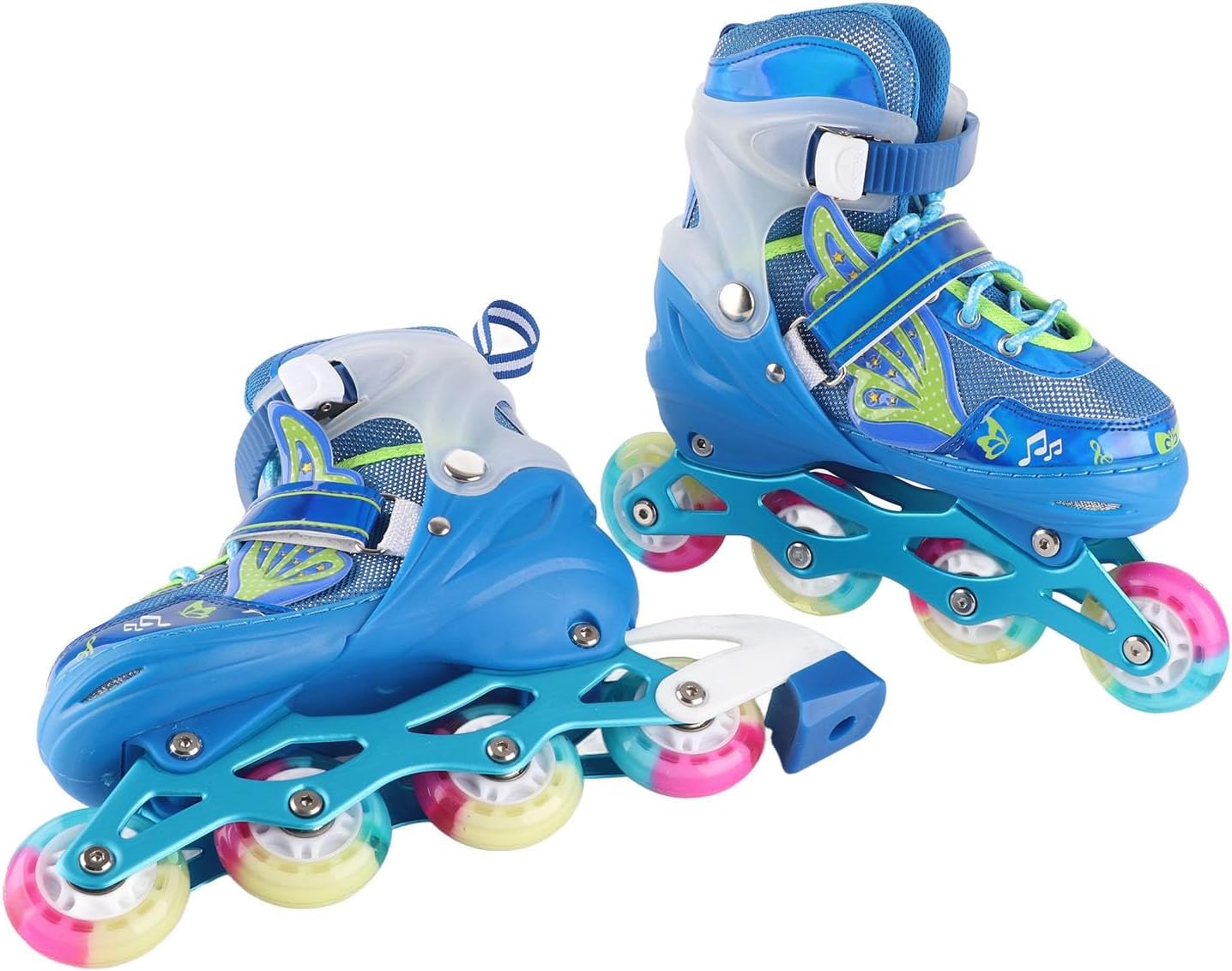 Adjustable Inline Skates for Kids, Blue Roller Blades with Light Up Wheels, Breathable Comfort Fit, Smooth Sliding Outdoor Skates for Children Ages 6-12