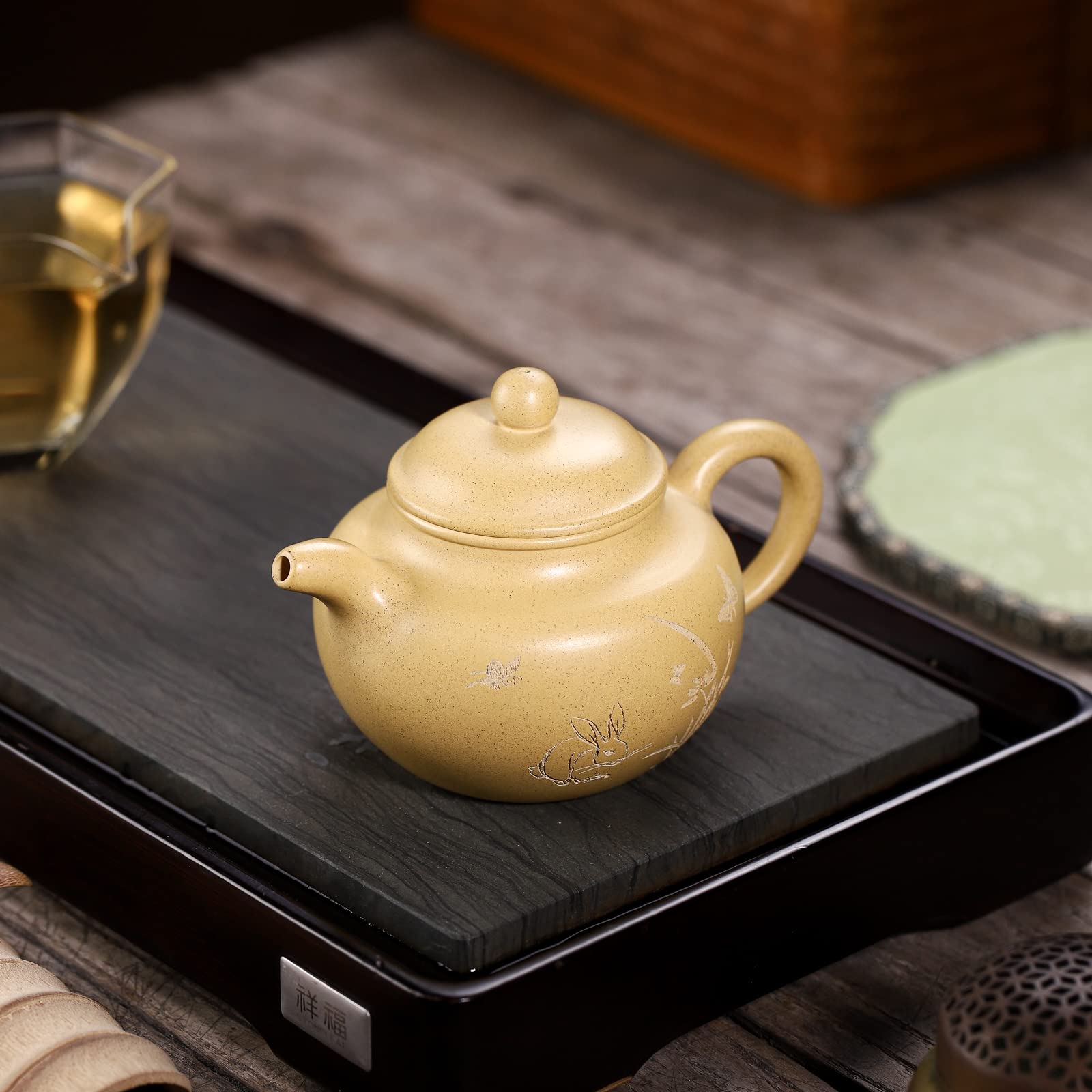 SILINE Yixing Clay Teapot – 8.9 Oz Handmade Purple Clay Teapot For Loose Leaf Tea, Traditional Chinese Design (Ruyi Shipiao Style)