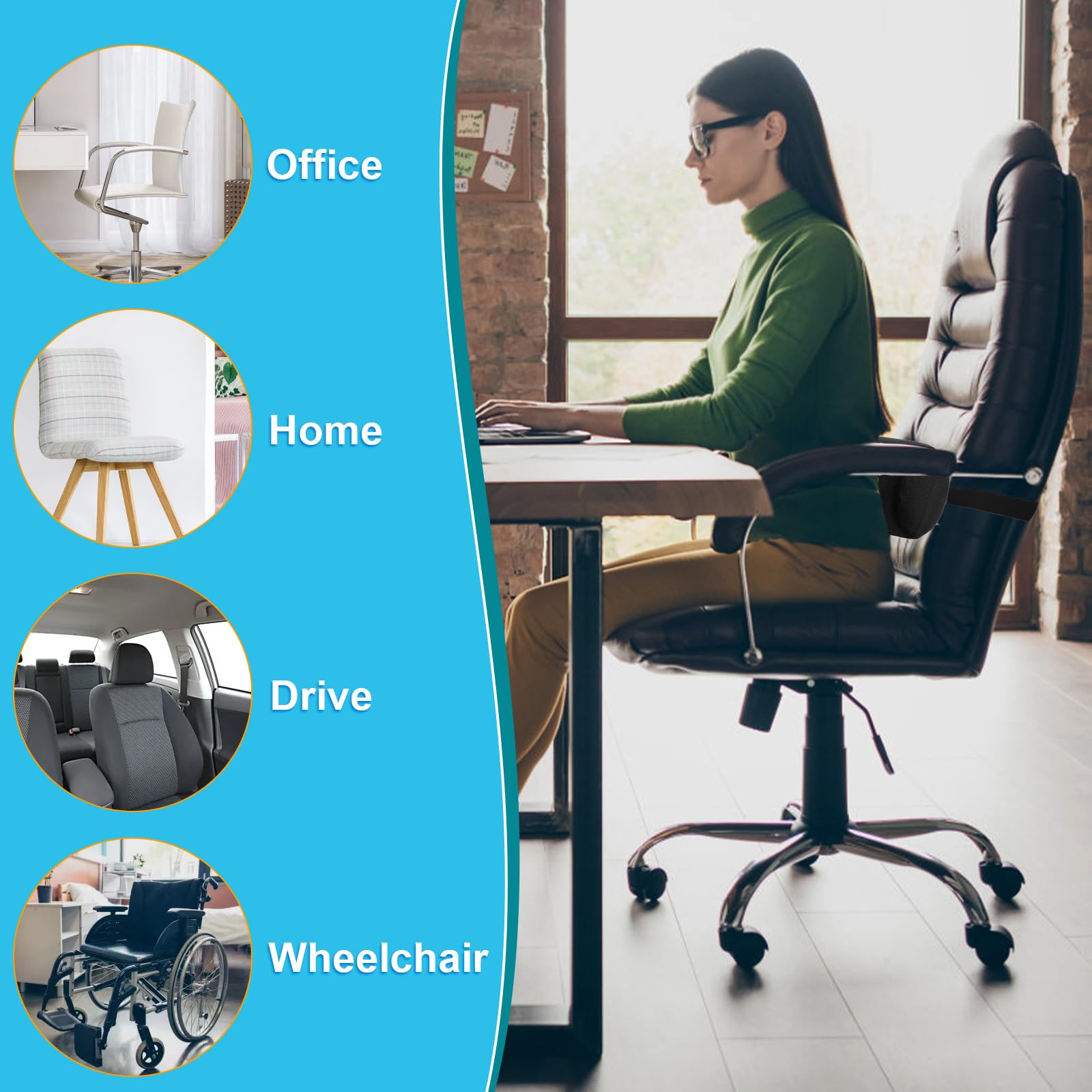 PEUTIER Cuscino di Supporto Lombare per Sedia Ufficio, Ergonomico Supporto per Parte Bassa Schiena Rotolo Lombare Traspirante Fodera Lavabile Cuscino per Sedile per Auto Viaggio Lavoro Guida (Nero)