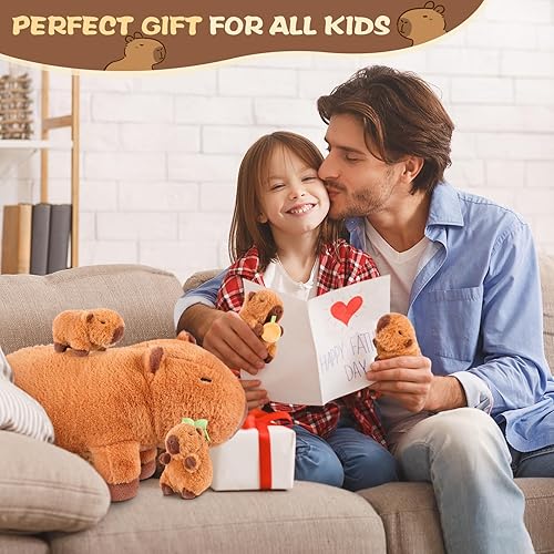 Miniatura 7 de Peluches Capybara 5 en 1 con bebés en el interior, juego de 5 piezas de peluche Capybara con mamá y 4 bebés, decoración de almohada suave, lindo