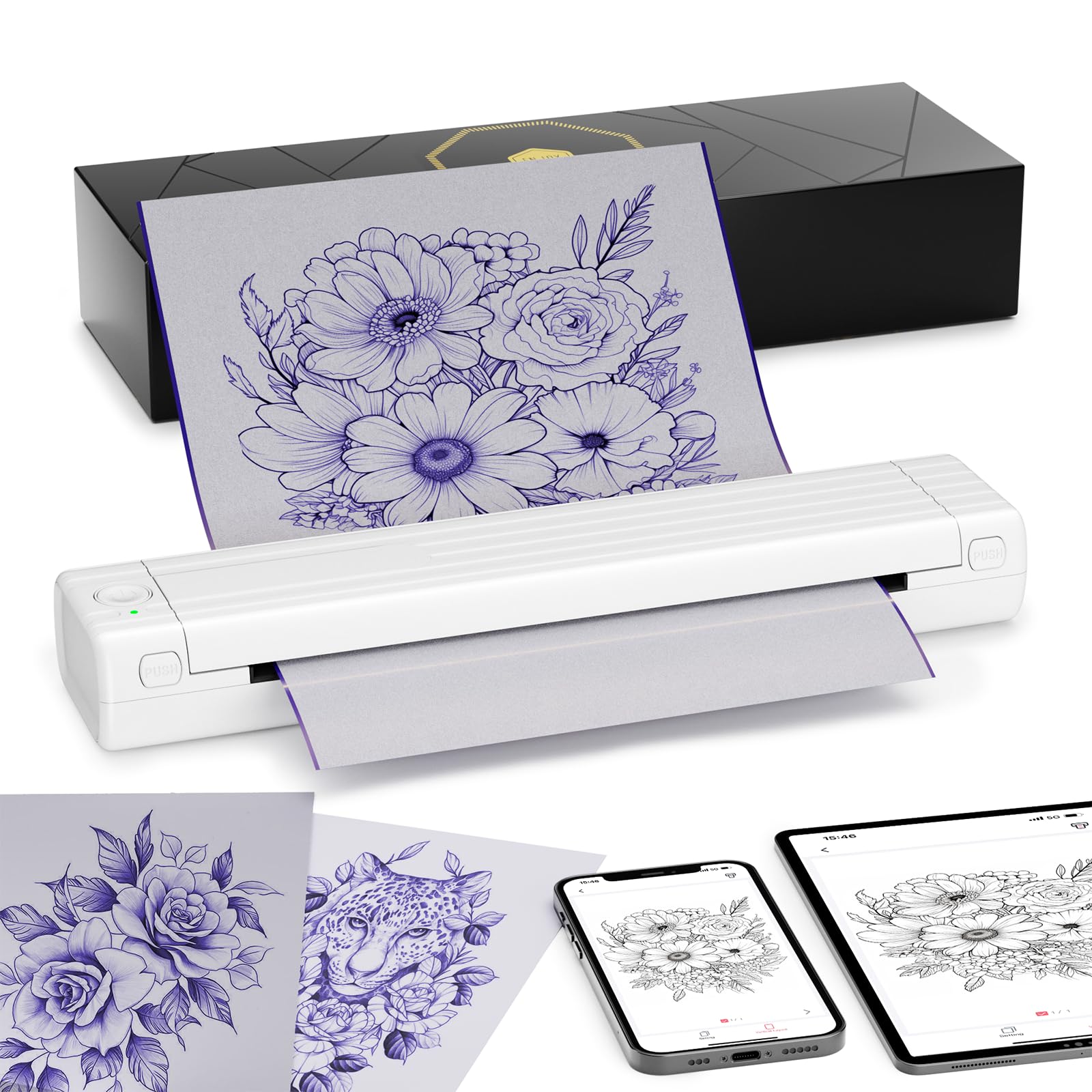 COLORWING Tattoo Stencil Printer, TP83 Upgrade Wireless Tatoo Printer with 10pcs Transfer Paper, Professional Tattoo Printer Compatible with Smartphones & PC