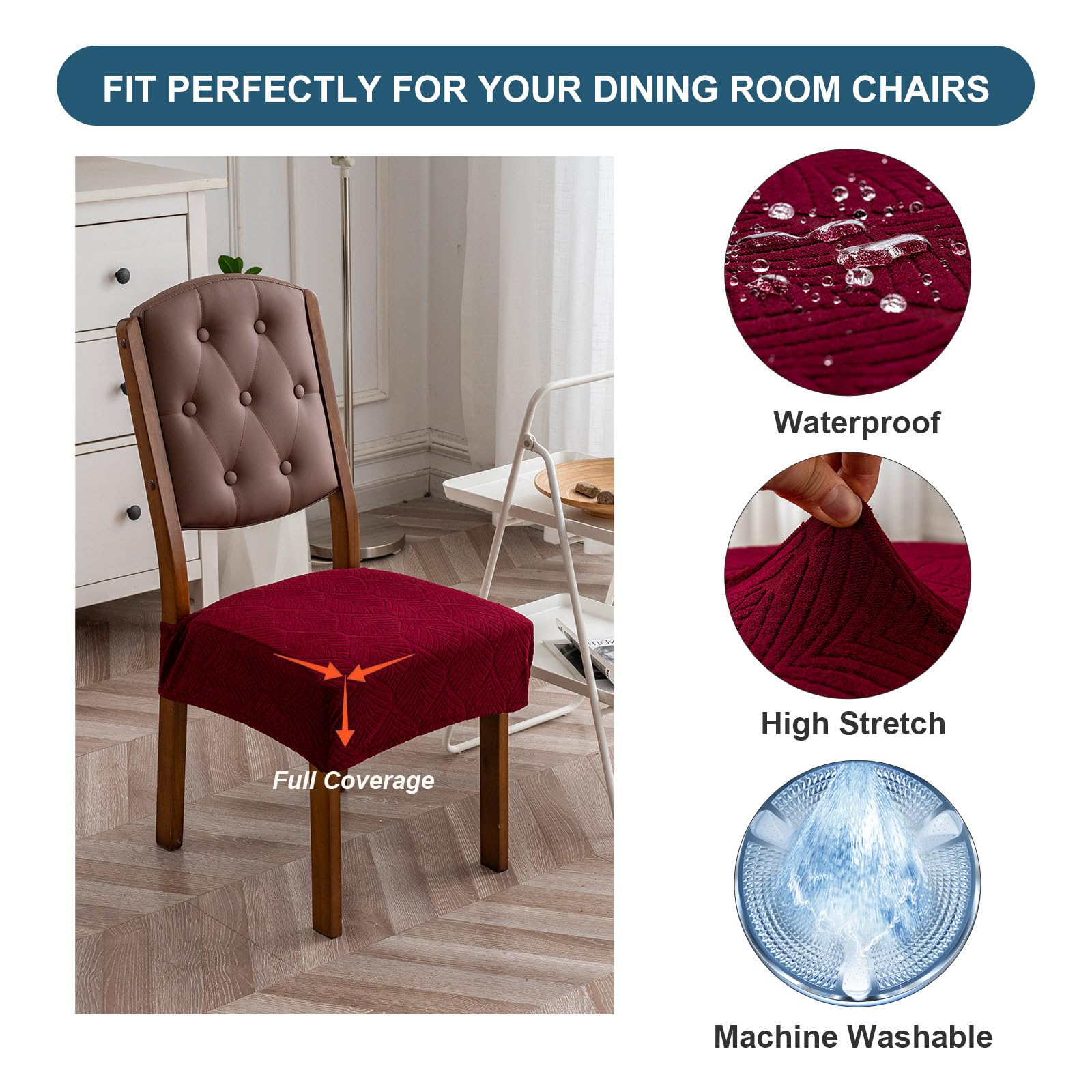 Set di 6 coprisedili rimovibili e lavabili per sedie da pranzo, in tessuto jacquard elasticizzato
