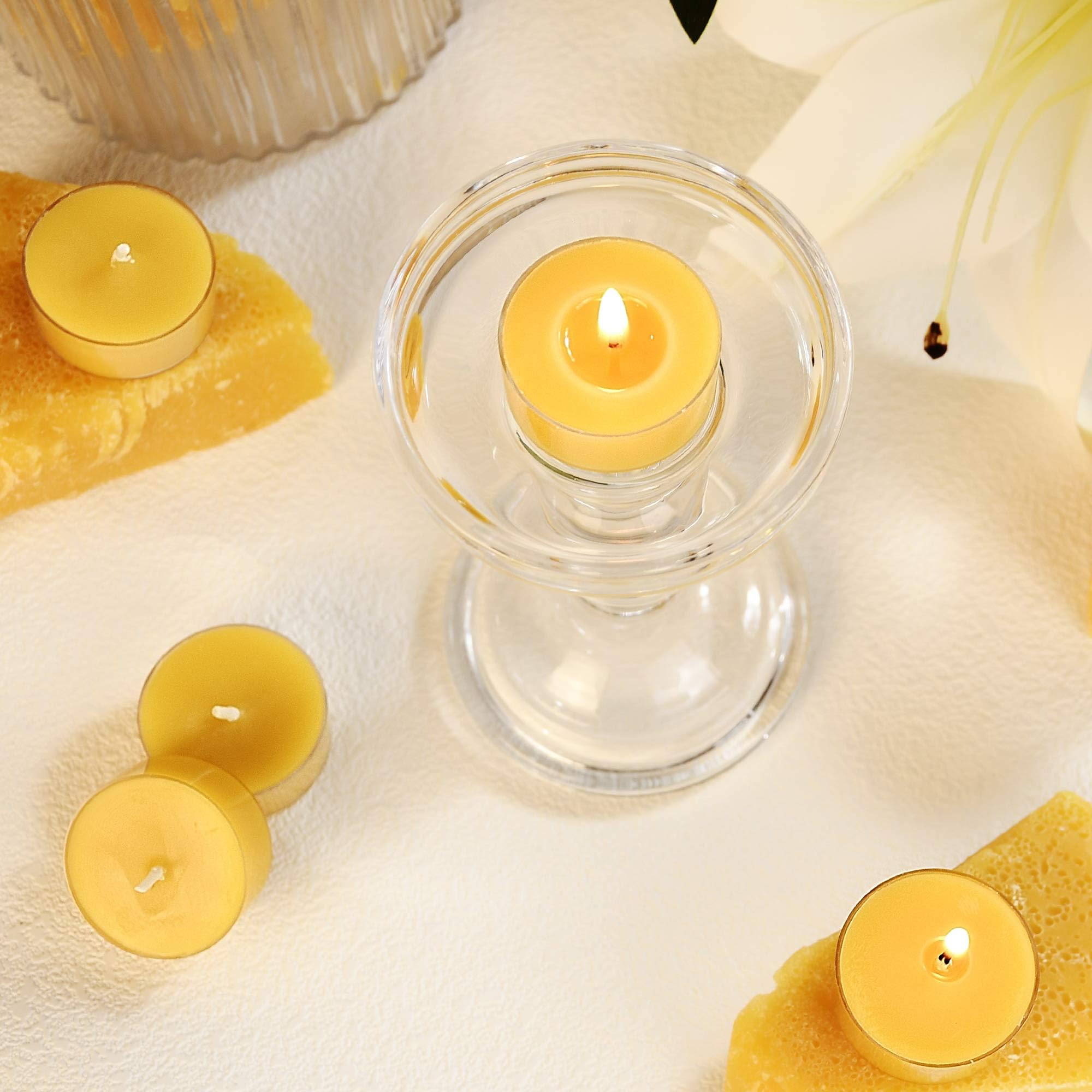 Velas de cera de abeja, hechas a mano, paquete de 24 velas de cera de abeja natural sin perfume, 4 horas de tiempo de combustión, para decoración del hogar, ambiente de fiesta