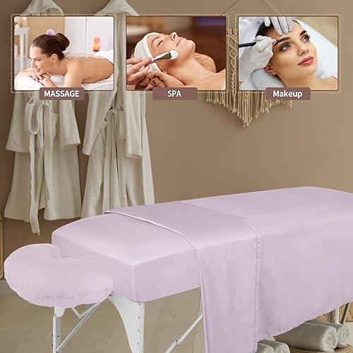 Miniatura 6 de Oudain Juego de 4 sábanas de microfibra suave para mesa de masaje, juego de 3 piezas que incluye funda para mesa de masaje, sábana bajera ajustable