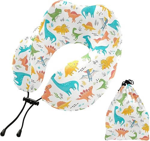Miniatura 1 de Lindas almohadas de viaje para niños con diseño de dinosaurios, almohada de viaje de espuma viscoelástica para vuelos largos, avión coche y uso