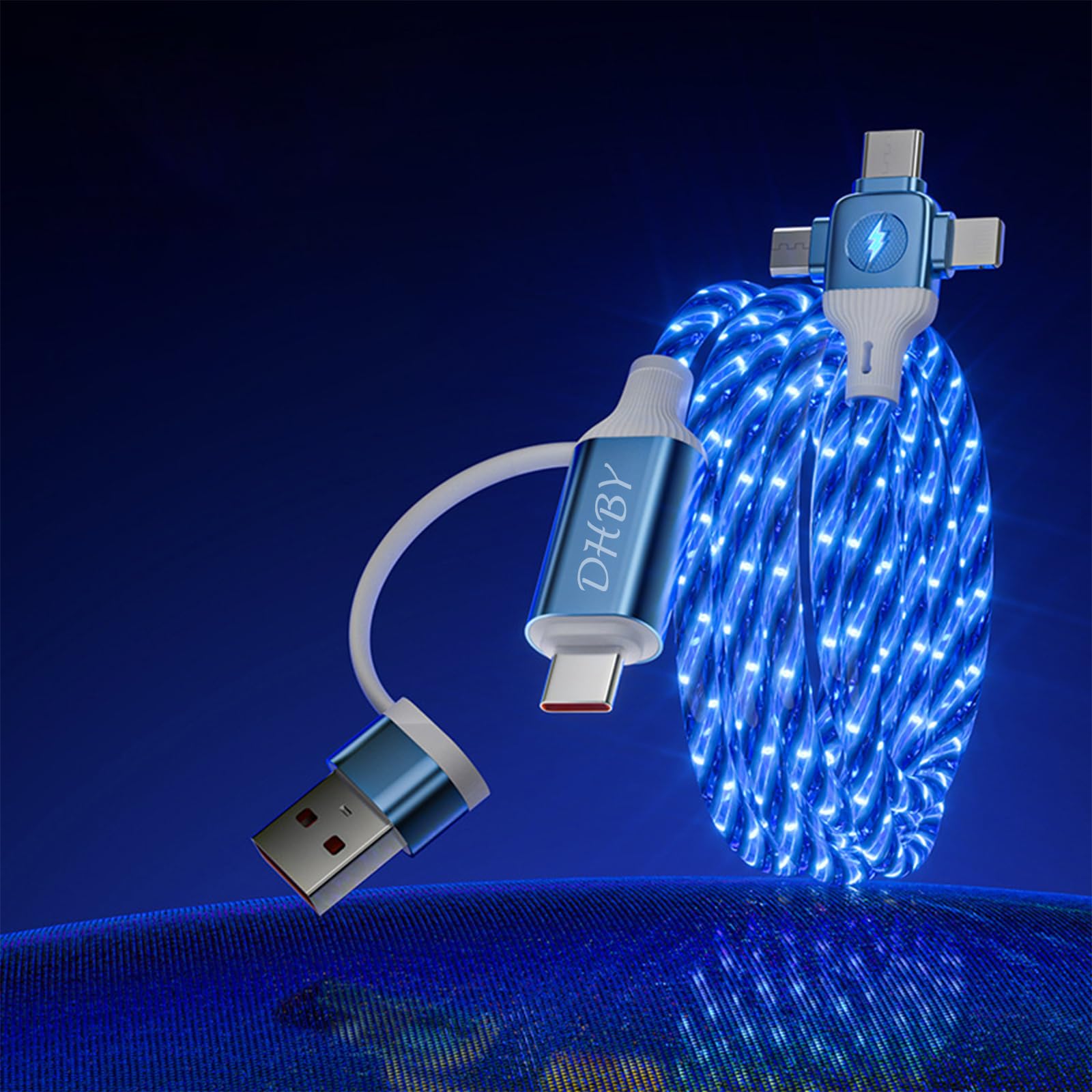 DHBY 6 Combinations Multi Ports USB Charger Cable USB A/USBC to Micro USB/Type C PD Fast Charging Cord Light Up LED Starry Current to be a Night Light