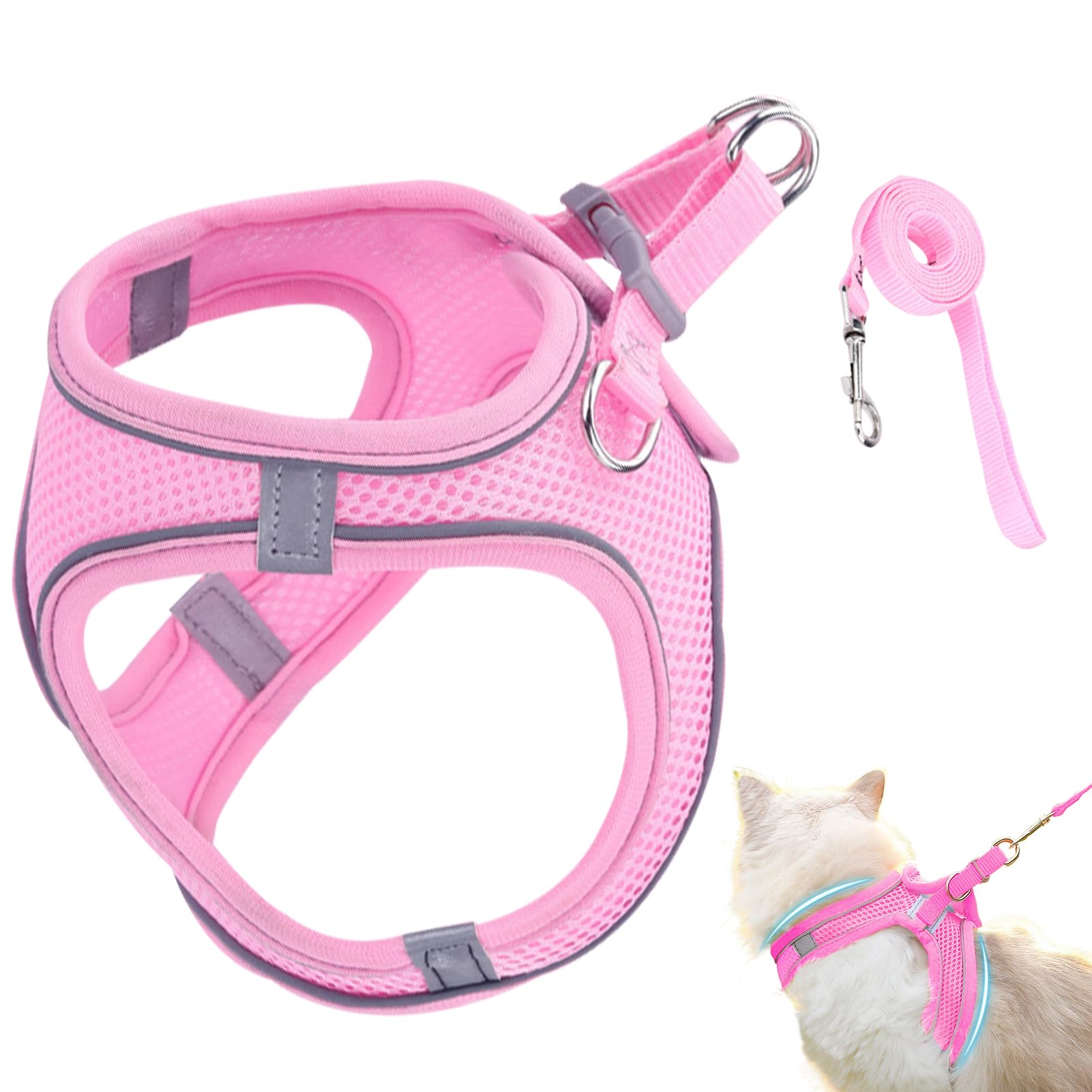 Escape Proof Cat Harness | Soft Reflective Mesh Vest Harness and Lead | Small Medium Large Pet Vest Collar for Hiking Backpack Training Outdoor Camping