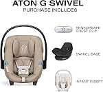 Cybex Aton G Siège auto pour nouveau-nés pivotant de 4 à 35 livres, 180° Base tournante pour le chargement facile, SensorSafe, Base anti-rebound, protection avancée contre les effets secondaires, système de voyage prêt, Almond Beige