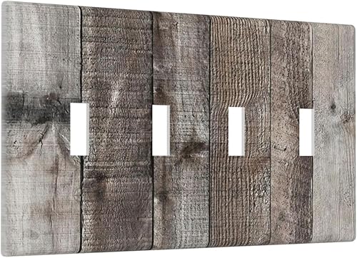 Miniatura 92 de Placa de pared dúplex de receptáculo de dispositivo de 1 gang de madera envejecida blanca gris con veta de tablón, cubierta de enchufe eléctrico de