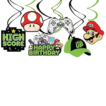 Zyozique 6 Pieces Video Game Hanging Swirl Decorations Supplies, Game Controllers Sign Game on Theme Birthday Foil Ceiling Streamers for Boys Gamer Video Game Birthday Party Supplies Decorations