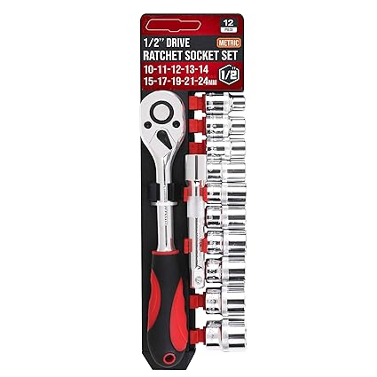 XDLB IMPORTED 12 Pcs Hand Tool Socket Sets Ratchet Wrench - Chrome Steel, Anti Rust, Self-Locking Drive Head