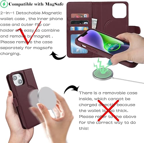 Miniatura 3 de Havaya Magsafe - Funda tipo cartera para iPhone 14, compatible con iPhone 13, con tarjetero para iPhone 14, funda magnética desmontable para mujer,