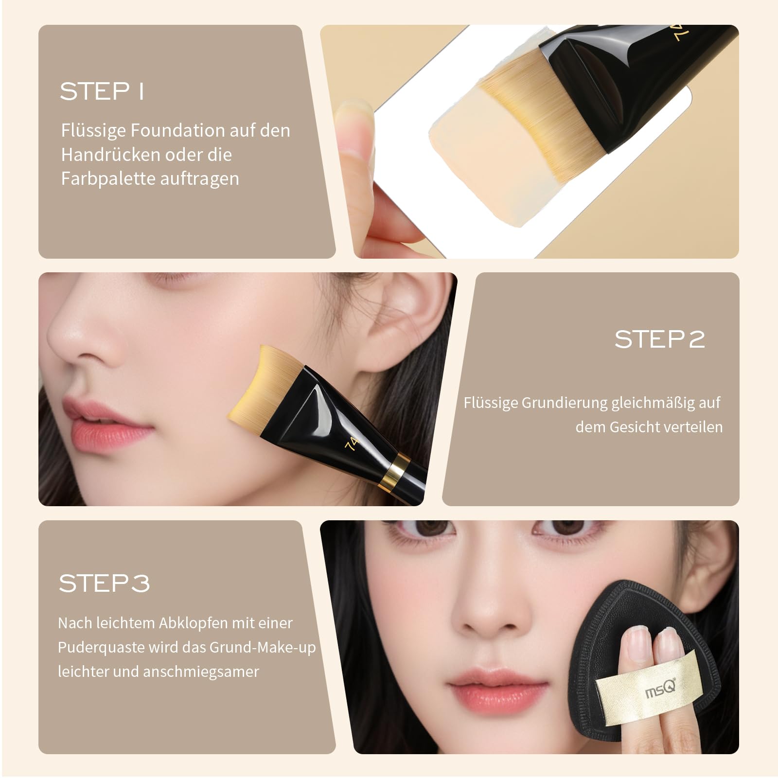 MSQ 1 pinceau de maquillage ultra fin pour fond de teint, masque, plat, coudé