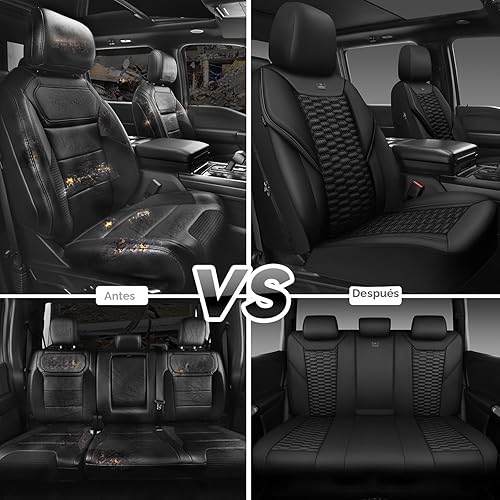 Miniatura 8 de CAR PASS Juego completo de fundas de asiento de automóvil de piel sintética de espuma 3D, fundas de asiento de piel sintética transpirable de lujo