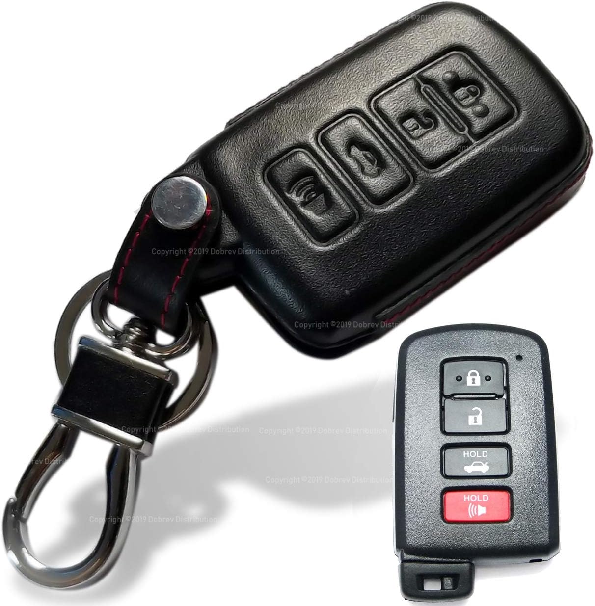 Massimiliano Incas Dobrev 4 Buttons Genuine Leather Case Protector Key Fob Cover Smart Car Remote Holder for Toyota Camry Highlander RAV4 Avalon