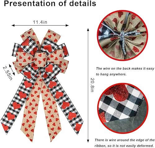 Miniatura 7 de Hying Lazos grandes para el día de San Valentín para corona lazos de corona de San Valentín lazos de arpillera rosa lazos para decoración de árbol