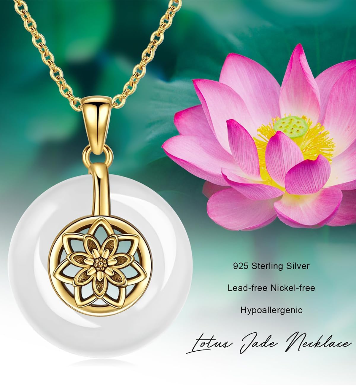 KiiKii Jade Necklaces for Women 925 Sterling Silver Lotus Flower/Tree of Life/Star and Moon Pendant Fine Jewelry Gifts for Mom Wife Grandma - Image 7