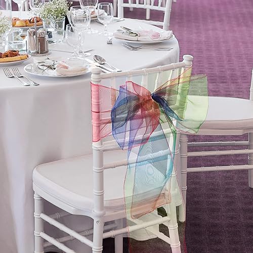Miniatura 3 de Lucky Monet Paquete de 50 bandas de organza para silla, lazos para silla, lazos para sillas de boda, decoración para bodas, fiestas, banquetes