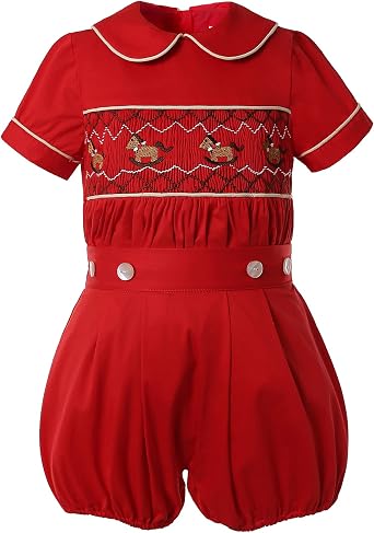 Girls Smocked Dress Unisex Smocked Outfits for Baby Girls Boys Red Christmas Fall Clothes