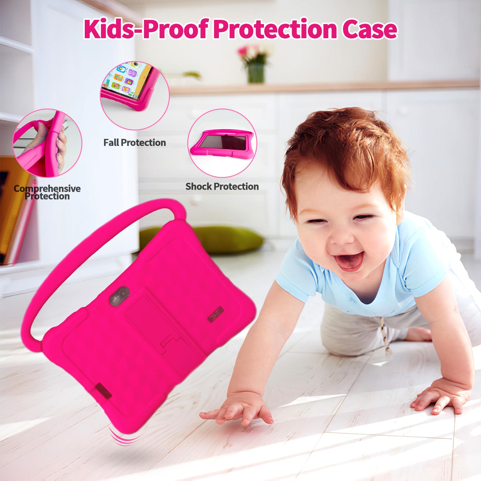 VASOUN Kids Tablet 7 inch, Tablet for Kids 3-7 Android 13, Tablets for Toddler with 4GB(2+2) RAM 32GB ROM, Parental Control, GMS Certified WiFi Dual Camera with Eye Protection(Pink) — view 7