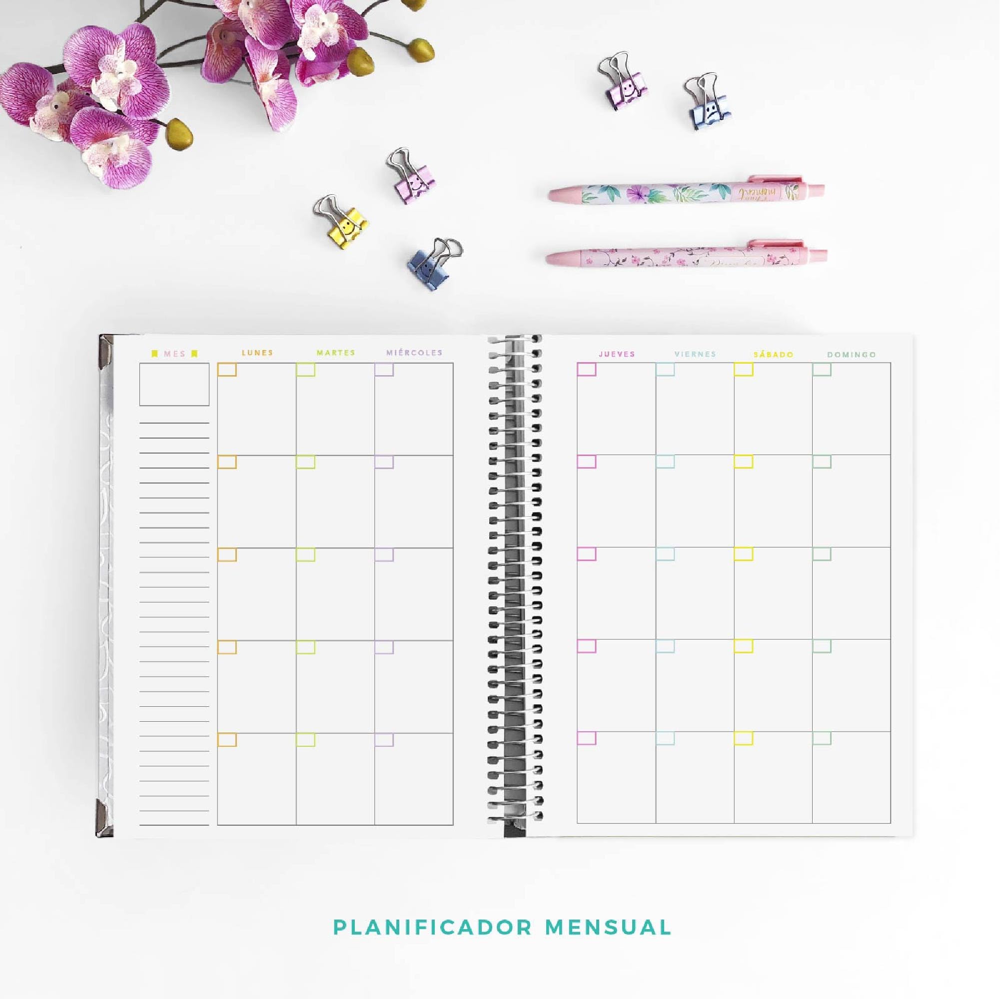 Agenda docente - Cuaderno del profesor - Sin fechas - Semana Vista (12 hojas de listados de cuadrícula)
