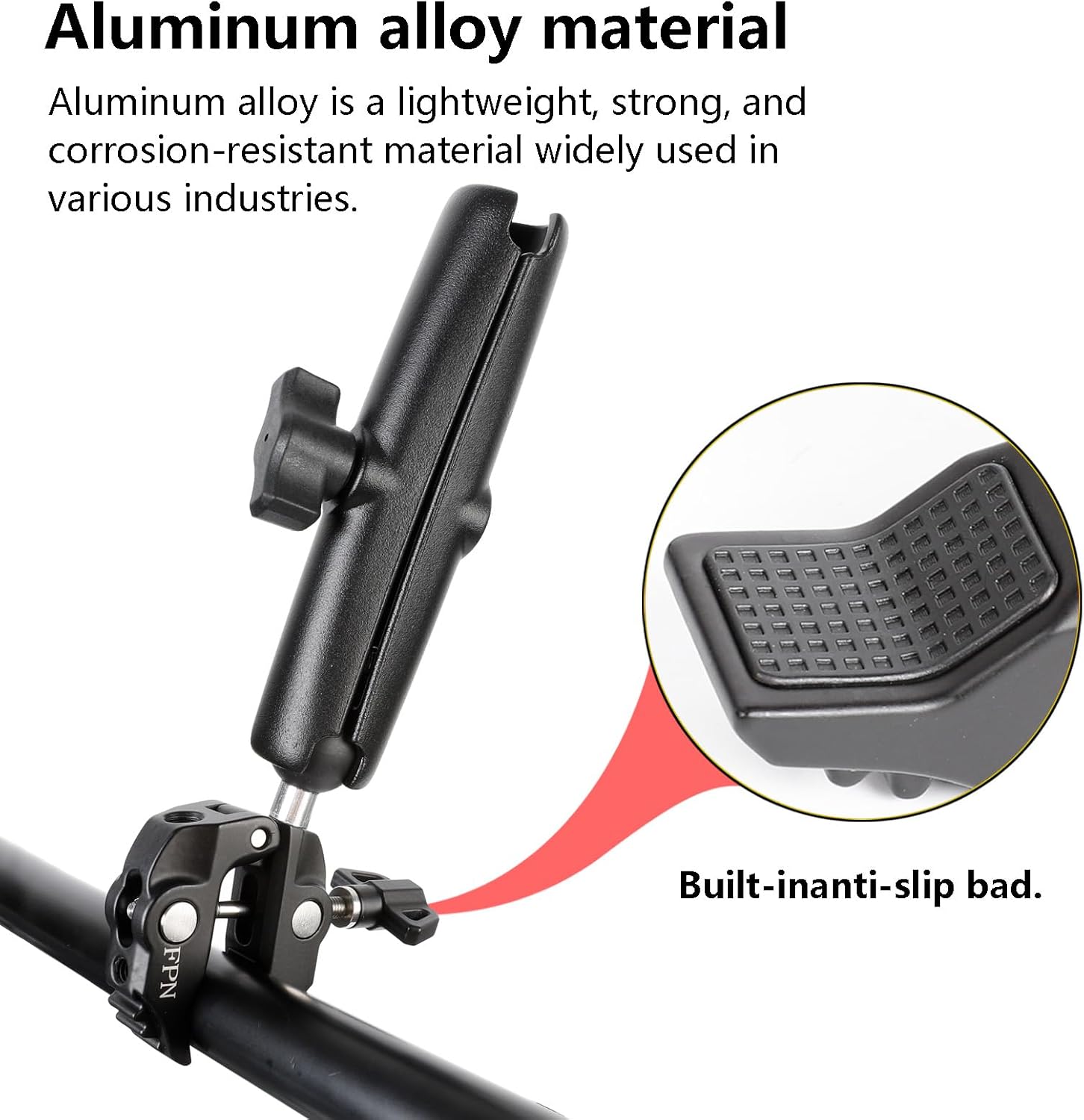 Aluminium 1" Ball Handlebar Mount Clamp Base 5.91'' Length Double Socket Arm for Rails 0.5" to 2" in Diameter, Compatible with RAM mounts & Bike Motorcycle Phone Holder