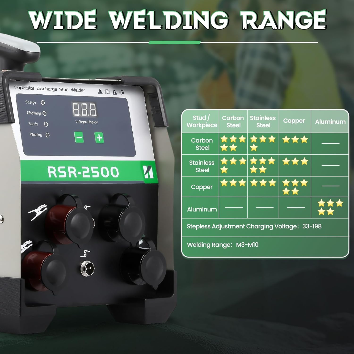 Huanyu Capacitor Discharge Stud Welder M3-M10 Stud Bolt Plate Welder Welding Machine Welding Bolt Plate Insulation Nail Screw Low Carbon Steel Aluminum Brass RSR-2500 (110V)