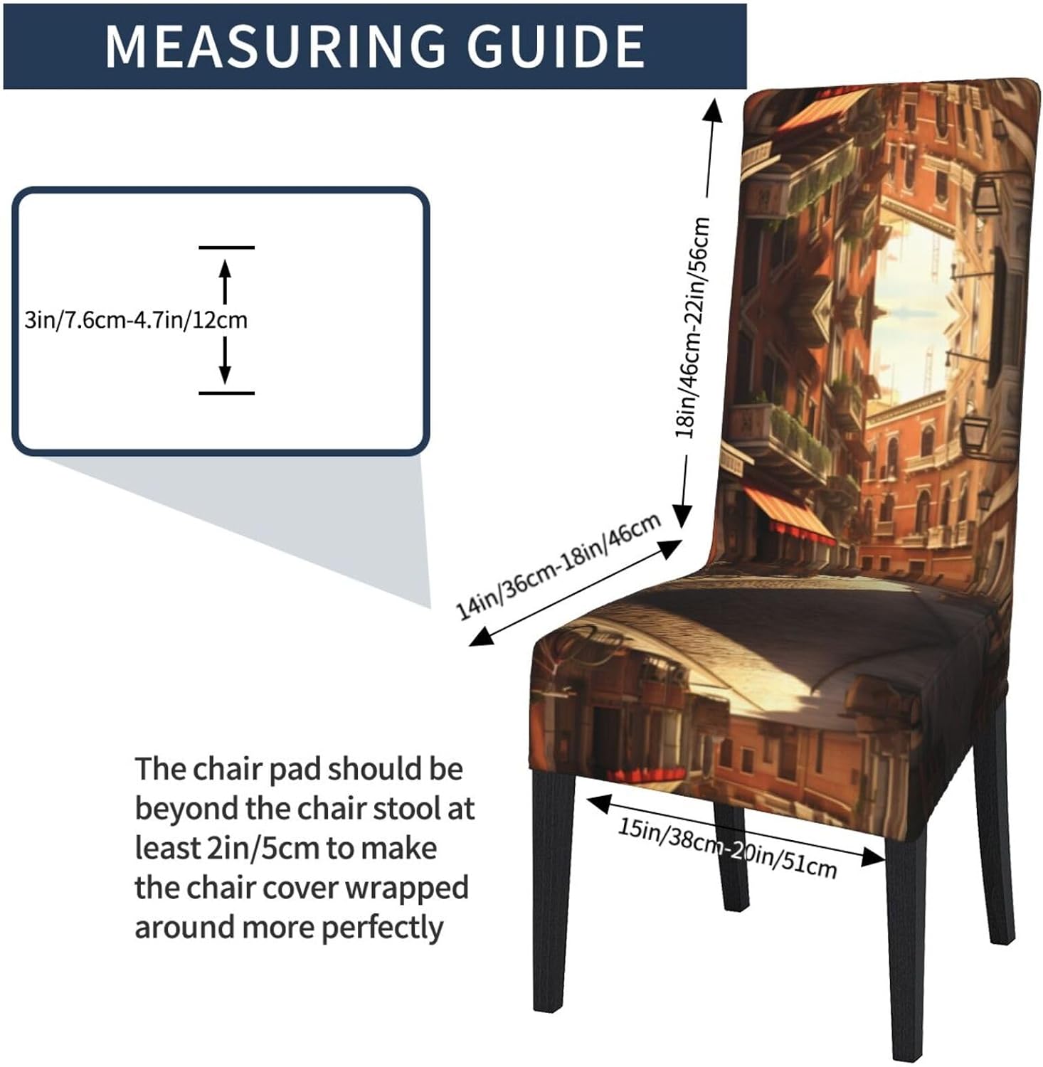 Italian Old Street Prints Protection Cover for Dining Chair - Stretchable Chair Throw Covers for Dining Room, Hotel Event Party