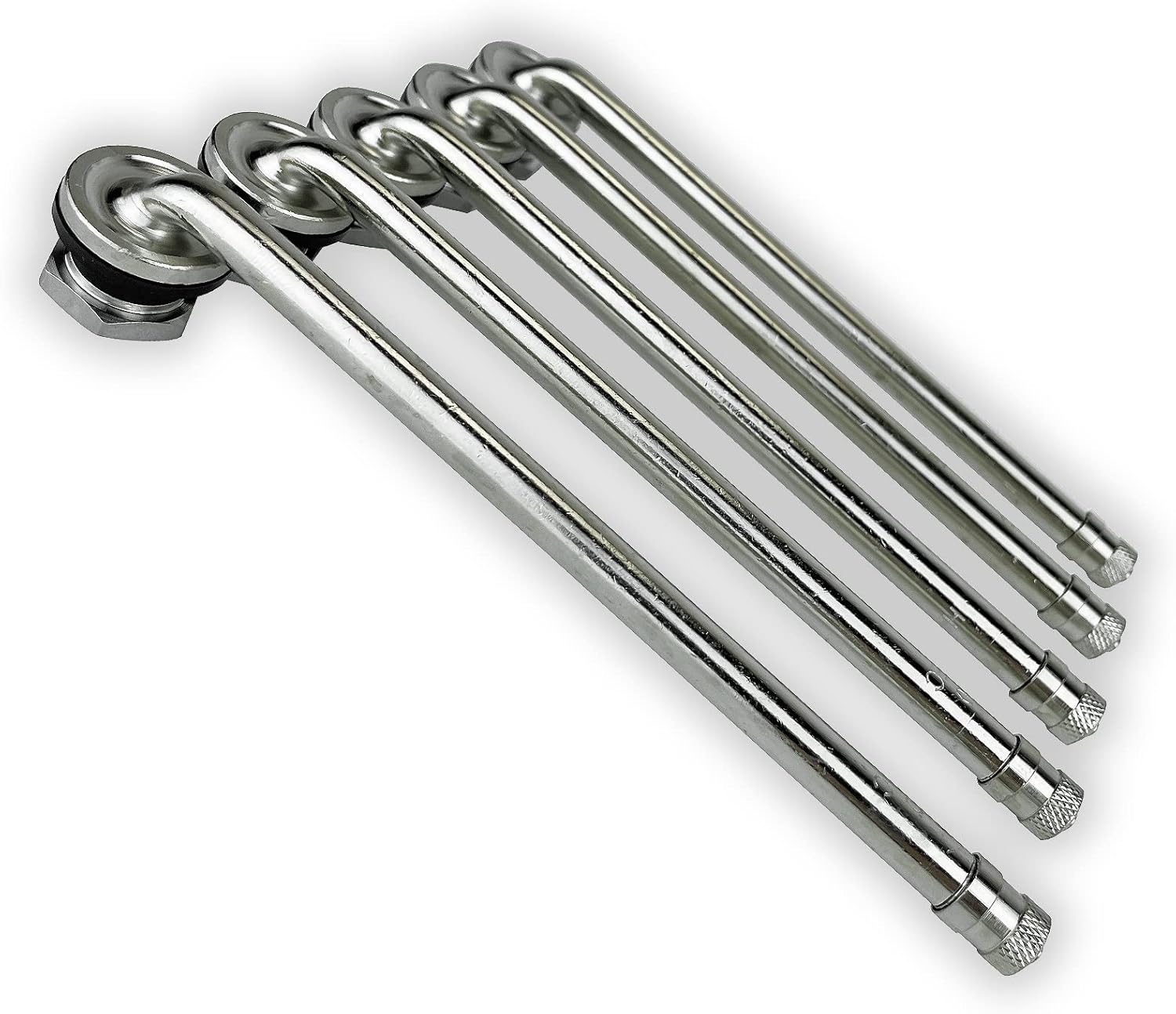 Ten TR510 90 Degree 5 1/2 inch Bent Truck and Bus Tire Nickel Plated Valve Stems for Drop Center Aluminum Disc Wheels with 0.625 (5/8 inch) inch Valve Holes. TV-510 Haltec Valve Stems.