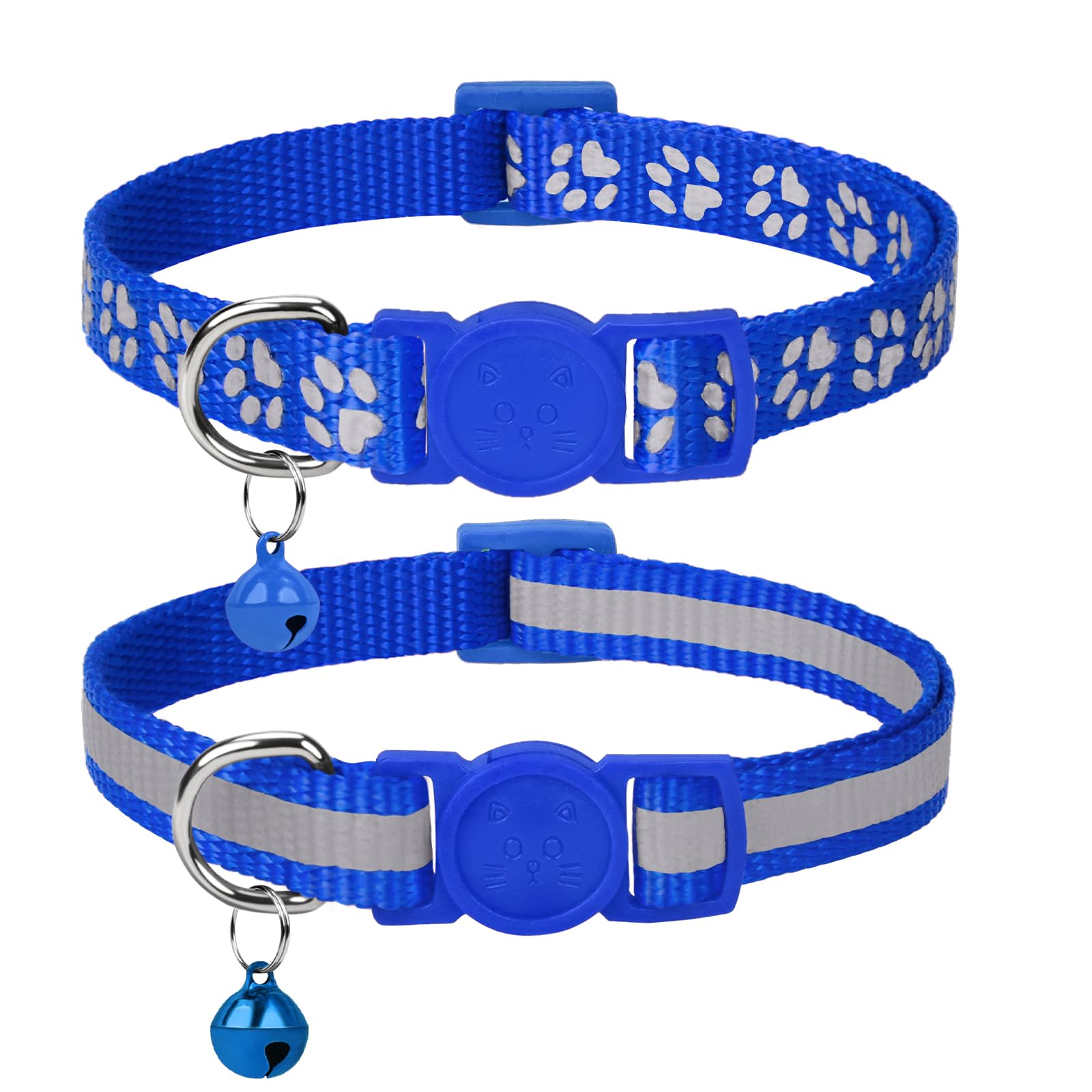 Taglory Reflektierend Katzenhalsband mit Sicherheitsverschluss und Glöckchen, 2-Stück Verstellbar Halsband Katze Kitten, 15-20cm Dunkelblau