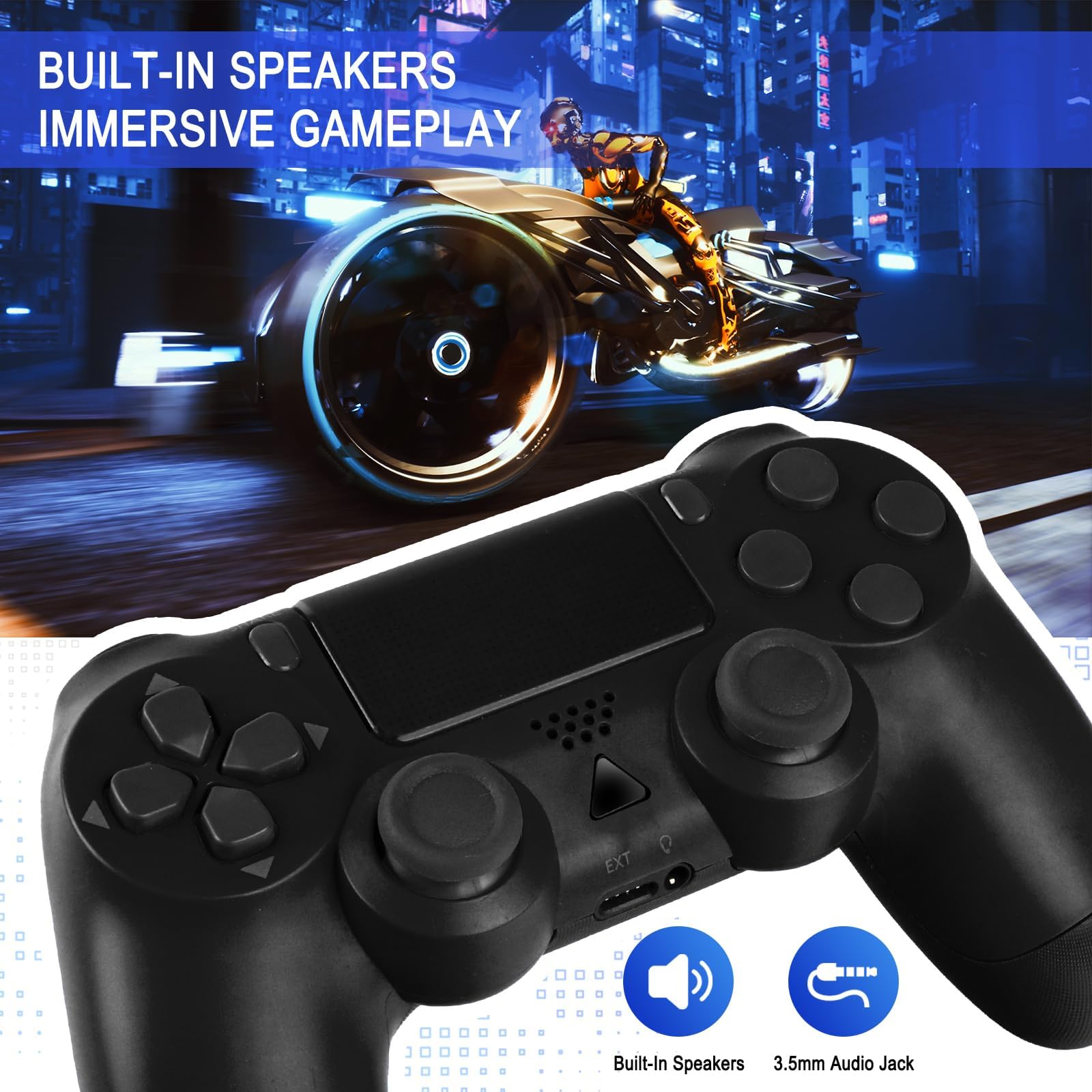 Turquvix Wireless Controller for PS-4, with Audio Jack, Vibration