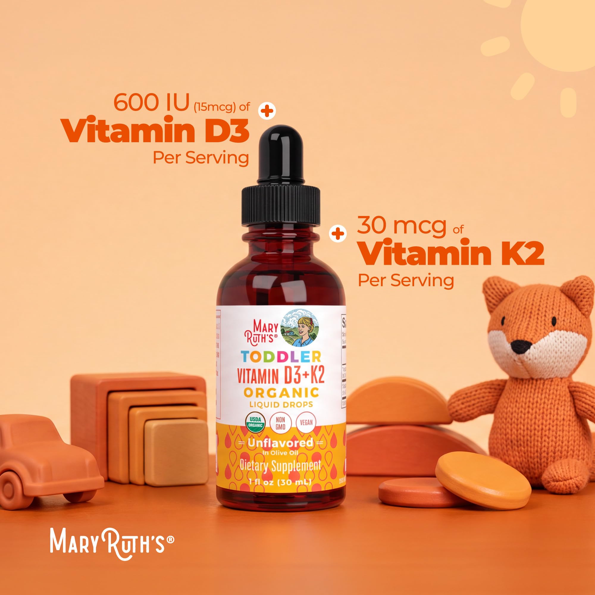 MARYRUTH'S Organic Toddler Vitamin D3+K2 Liquid Drops, Unflavored, 1 fl oz — Amazon image 6