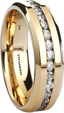 Titanium Ring - 6mm Wide Classic Gold Plated Unisex Wedding Band Ring