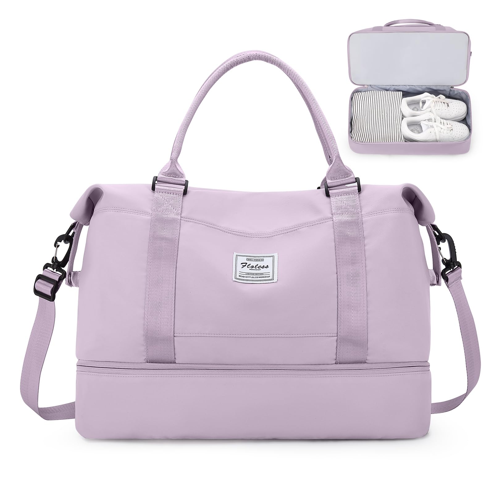 SEAFEW Bolsa de Viaje 40x20x25 para Ryanair,Impermeable Bolsa de Deporte para Gimnasio,Bolsa de Mano Equipaje de Fin de Semana 40x30x20 para Mujer,Bolso de Natación para Playa,D15-Gris Claro — view 50