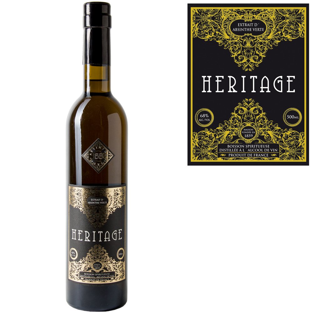 Absinth Heritage Verte | Mit Goldmedaille prämiert | Premium Qualität mit Weinalkohol destilliert | Original Rezeptur | 68% (1x 0,5 l)