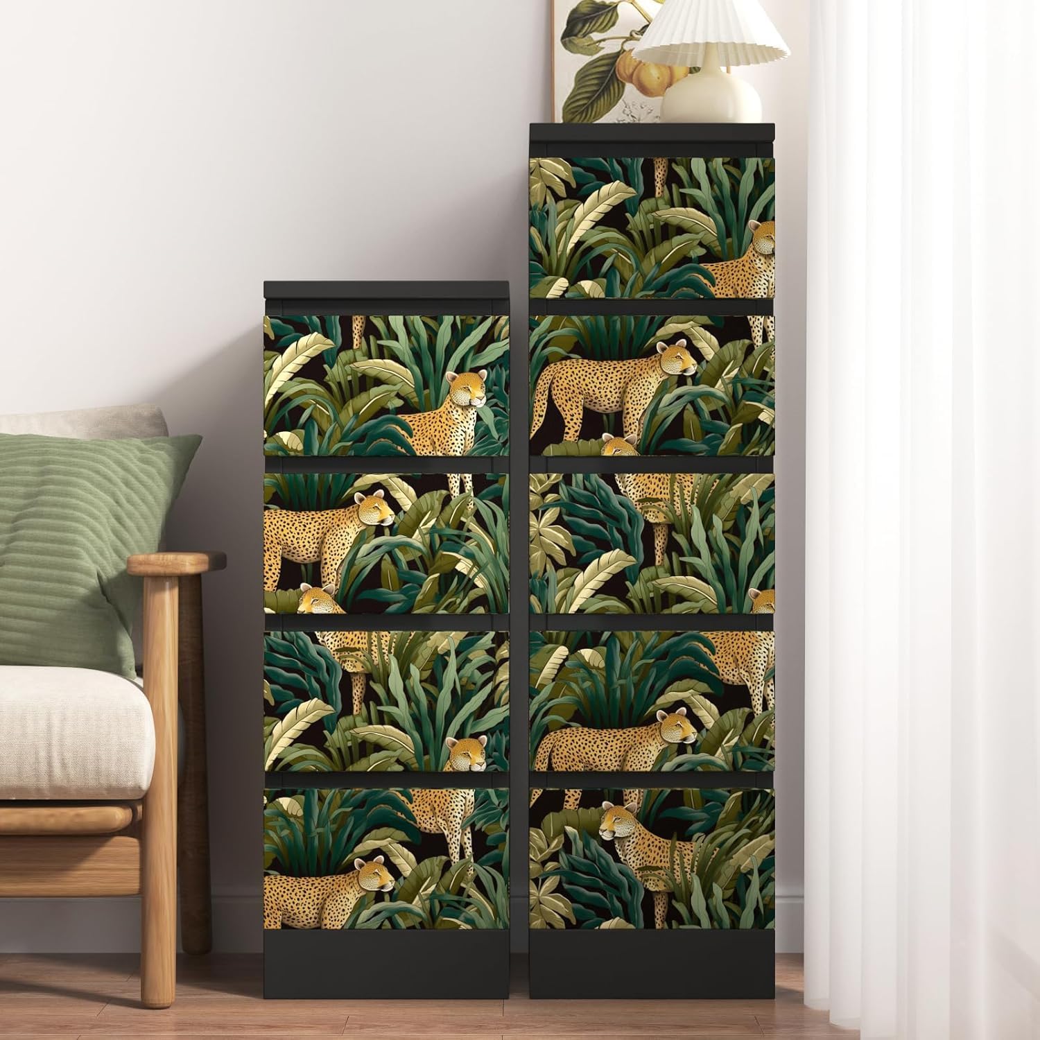 Leopard Peel and Stick Wallpaper Vintage Jungle Animal Contact Paper Tropical Flower Wall Mural Home Vinyl Waterproof Self Adhesive Removable Renter Friendly Wall Paper 17.5" x 393"